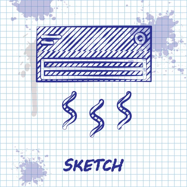 Schets lijn Airconditioner pictogram geïsoleerd op witte achtergrond. Splitsysteem airconditioning. Koel en koud klimaatbeheersingssysteem. Vector Illustratie — Stockvector