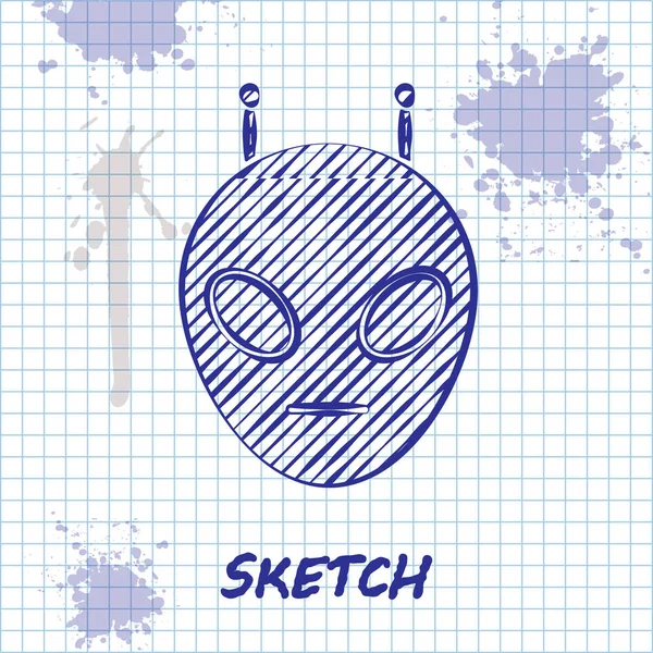 Sketch line ícone alienígena isolado no fundo branco. Extraterrestre rosto ou cabeça símbolo alienígena. Ilustração vetorial — Vetor de Stock