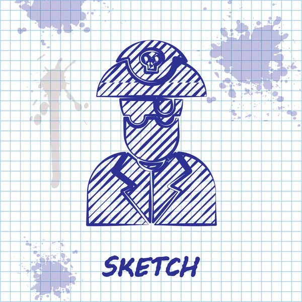 Sketch line ícone capitão pirata isolado no fundo branco. Ilustração vetorial —  Vetores de Stock