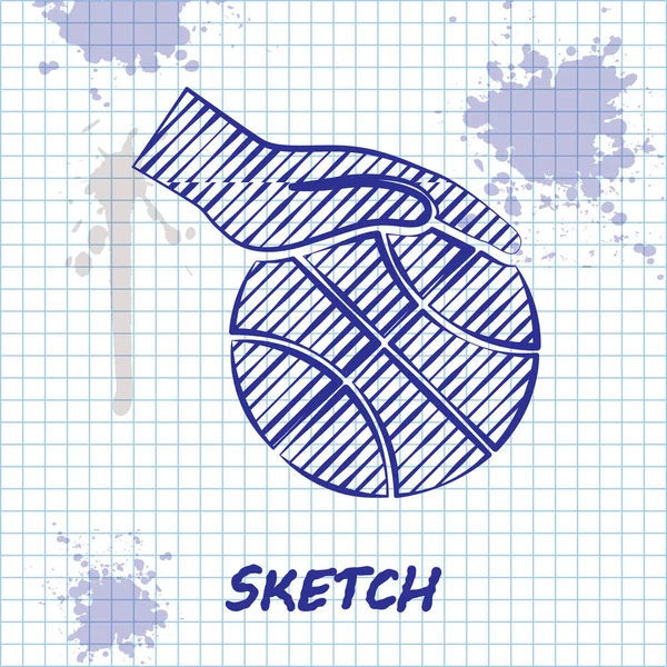 Skizze Linie Hand mit Basketballsymbol isoliert auf weißem Hintergrund. Sport-Symbol. Vektorillustration — Stockvektor