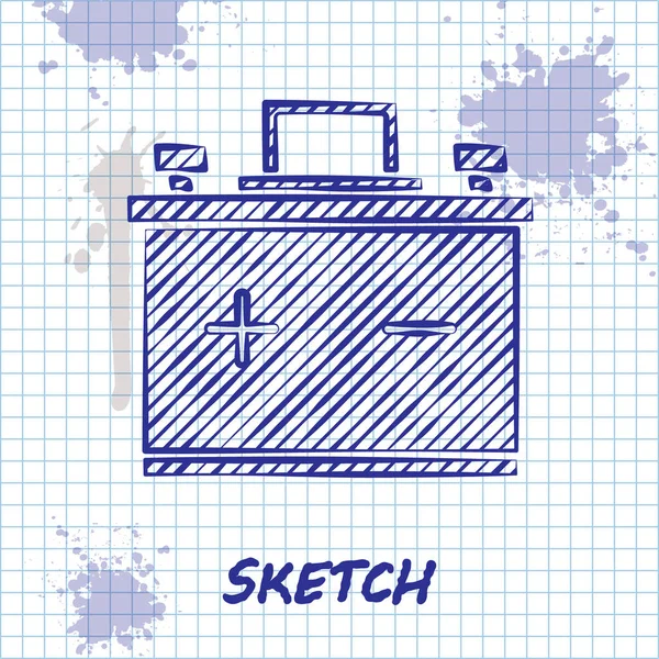 Skiss linje bilbatteri ikon isolerad på vit bakgrund. Ackumulatorbatteri energi kraft och El ackumulatorbatteri. Vektor illustration — Stock vektor