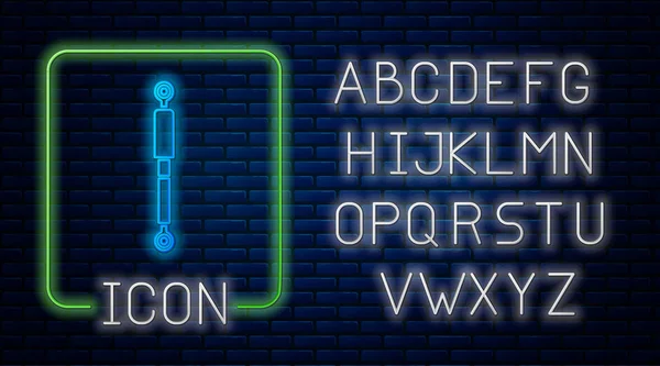 Gloeiende neon Schokdemper pictogram geïsoleerd op baksteen muur achtergrond. Neon licht alfabet. Vector Illustratie — Stockvector