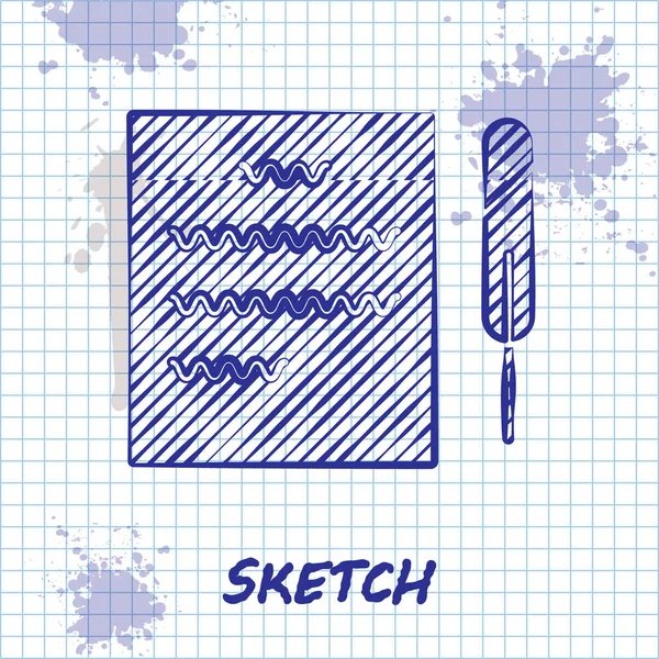 Skiss linje fjäder penna och papper rulla ikon isolerad på vit bakgrund. Vektor Illustration — Stock vektor