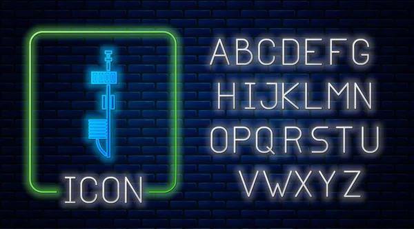Glowing neon Standalone sensor icon isolated on brick wall background. Neon light alphabet. Vector Illustration — Stock Vector