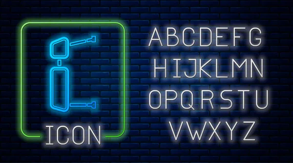 Leuchtende Neon-LKW-Seitenspiegel-Symbol isoliert auf Backsteinwand Hintergrund. Neonlicht-Alphabet. Vektorillustration — Stockvektor