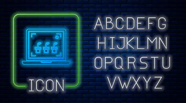 Świecący neon Technologia inteligentnego rolnictwa - ikona systemu automatyki gospodarstw rolnych izolowana na tle ceglanych ścian. Neonowy alfabet świetlny. Ilustracja wektora — Wektor stockowy