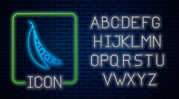 Leuchtende Neon-Nierenbohnen-Ikone isoliert auf Backsteinwand Hintergrund. Neonlicht-Alphabet. Vektorillustration — Stockvektor