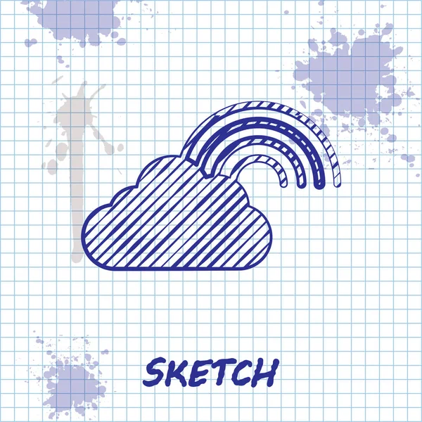 Ligne de croquis Arc-en-ciel avec icône nuages isolé sur fond blanc. Illustration vectorielle — Image vectorielle