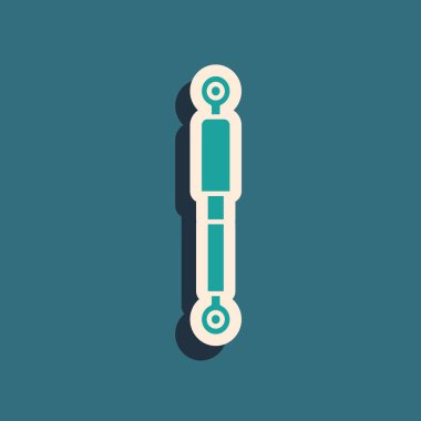 Yeşil Şok emici simgesi mavi arkaplanda izole edildi. Uzun gölge tarzı. Vektör İllüstrasyonu