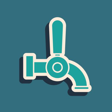 Mavi arkaplanda yeşil bira ikonu izole edildi. Uzun gölge tarzı. Vektör İllüstrasyonu