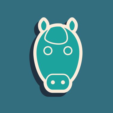 Yeşil At burç simgesi mavi arka planda izole edildi. Astrolojik yıldız falı koleksiyonu. Uzun gölge tarzı. Vektör İllüstrasyonu