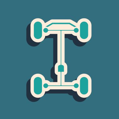 Yeşil Chassis araba simgesi mavi arkaplanda izole edildi. Uzun gölge tarzı. Vektör İllüstrasyonu