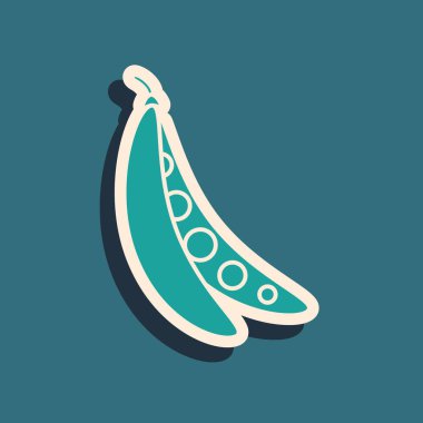 Yeşil Böbrek fasulyesi ikonu mavi arka planda izole edilmiş. Uzun gölge tarzı. Vektör İllüstrasyonu