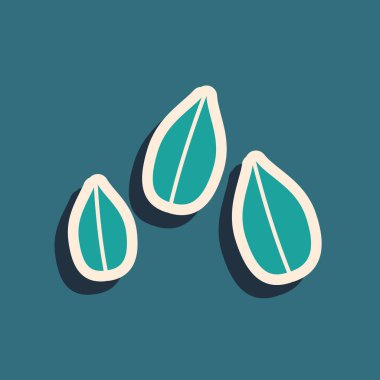 Mavi arkaplanda yeşil susam tohumu simgesi izole edildi. Uzun gölge tarzı. Vektör İllüstrasyonu