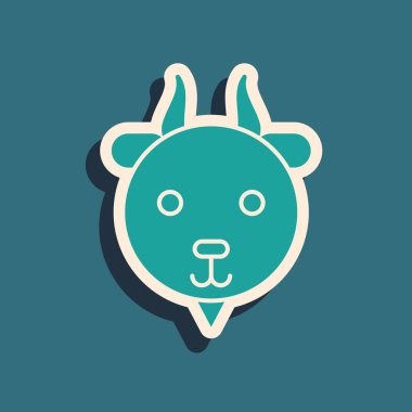 Yeşil Koç burcu simgesi mavi arkaplanda izole edilmiş. Astrolojik yıldız falı koleksiyonu. Uzun gölge tarzı. Vektör İllüstrasyonu