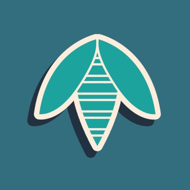 Yeşil Arı simgesi mavi arkaplanda izole edildi. Tatlı doğal yemek. Bal arısı ya da kanat sembollü apis. Uçan böcek. Uzun gölge tarzı. Vektör İllüstrasyonu