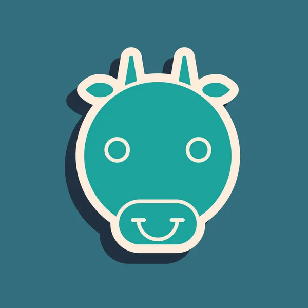 Zöld Ox állatökör jel ikon elszigetelt kék alapon. Asztrológiai horoszkóp gyűjtemény. Hosszú árnyék stílus. Vektorillusztráció — Stock Vector