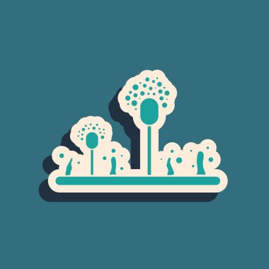 Mavi arkaplanda yeşil kalıp simgesi izole edildi. Uzun gölge tarzı. Vektör İllüstrasyonu