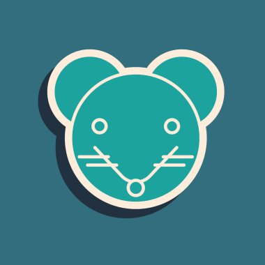 Yeşil Sıçan burç simgesi mavi arka planda izole edildi. Astrolojik yıldız falı koleksiyonu. Uzun gölge tarzı. Vektör İllüstrasyonu