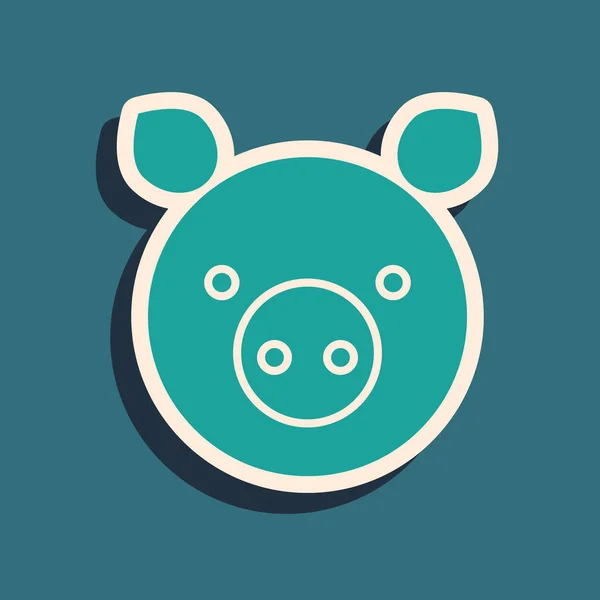 Green Pig zodiac sign icon isolated on blue background. Astrological horoscope collection. Long shadow style. Vector Illustration — ストックベクタ