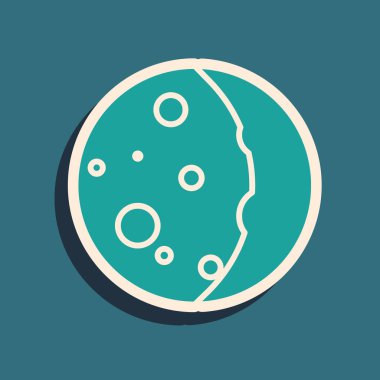 Mavi arkaplanda izole edilmiş güneş ikonunun yeşil tutulması. Tam sonar tutulması. Uzun gölge tarzı. Vektör İllüstrasyonu