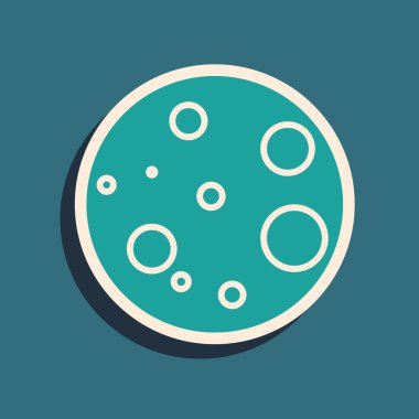 Mavi arkaplanda yeşil ay simgesi izole edildi. Uzun gölge tarzı. Vektör İllüstrasyonu