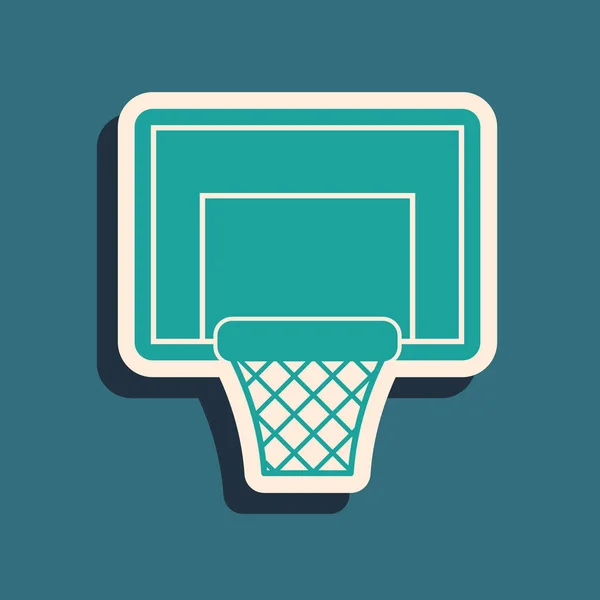 Zielona ikona deski do koszykówki odizolowana na niebieskim tle. Długi styl cienia. Ilustracja wektora — Wektor stockowy