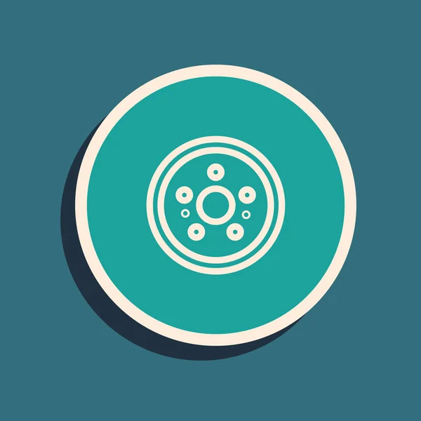 Green Car brake disk icon isolated on blue background. Long shadow style. Vector Illustration — ストックベクタ
