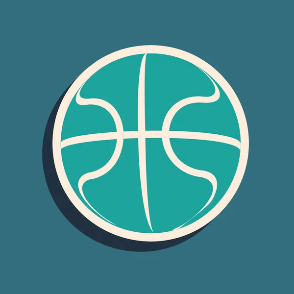 Πράσινο εικονίδιο μπάλα του μπάσκετ απομονώνονται σε μπλε φόντο. Αθλητικό σύμβολο. Μακρύ στυλ σκιάς. Εικονογράφηση διανύσματος — Διανυσματικό Αρχείο