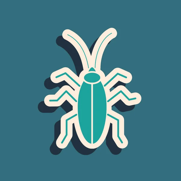 Groene Cockroach pictogram geïsoleerd op blauwe achtergrond. Lange schaduw stijl. Vector Illustratie — Stockvector
