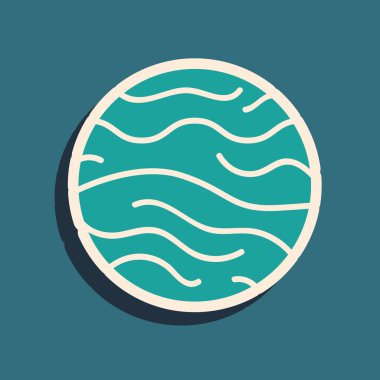 Yeşil Gezegen Venüs simgesi mavi arkaplanda izole edildi. Uzun gölge tarzı. Vektör İllüstrasyonu