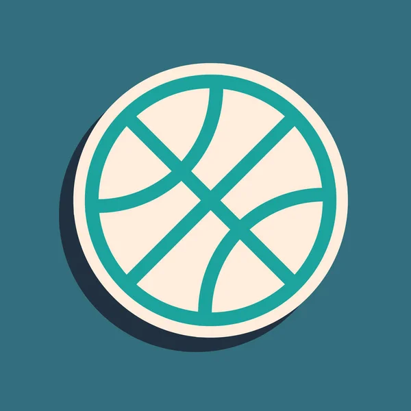 Green Basketball ball icon isolated on blue background. Sport symbol. Long shadow style. Vector Illustration — 스톡 벡터