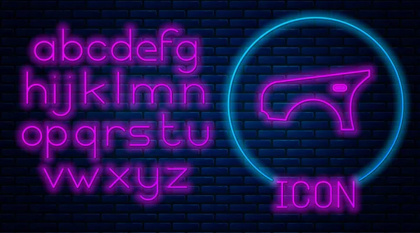 Glowing neon Car fender icon isolated on brick wall background. Neon light alphabet. Vector Illustration — Stock Vector
