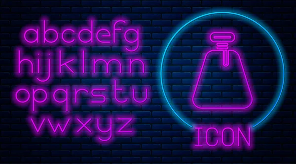 Leuchtende Neon-Piratensack-Ikone isoliert auf Backsteinwand Hintergrund. Neonlicht-Alphabet. Vektorillustration — Stockvektor