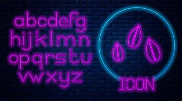 Gloeiende neon Sesam zaden pictogram geïsoleerd op bakstenen muur achtergrond. Neon licht alfabet. Vector Illustratie — Stockvector