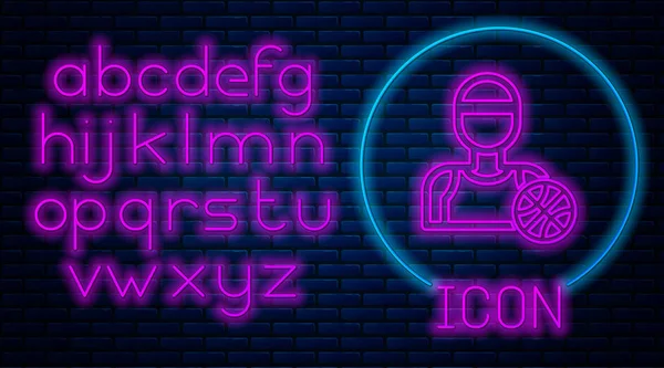 Glødende neon Basketball player ikon isoleret på mursten væg baggrund. Neonlet alfabet. Illustration af vektor – Stock-vektor