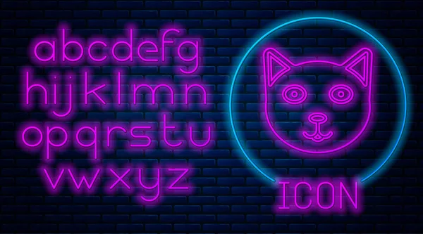 Ragyogó neon Pet ikon elszigetelt téglafal háttér. Neonfény ábécé. Vektorillusztráció — Stock Vector