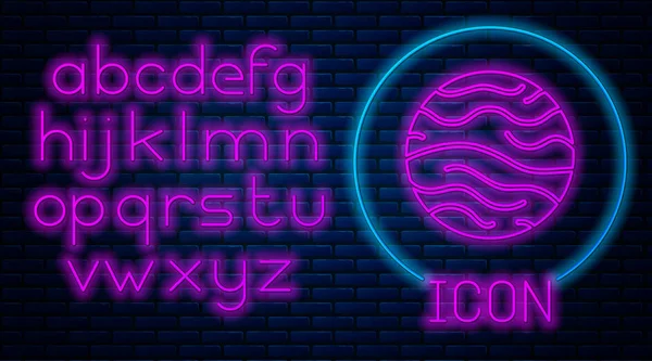 Leuchtende Neon Planet Venus Symbol isoliert auf Backsteinwand Hintergrund. Neonlicht-Alphabet. Vektorillustration — Stockvektor