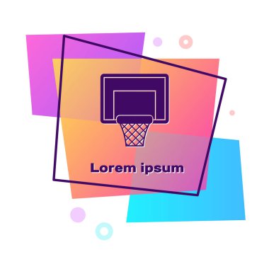 Beyaz arka planda izole edilmiş mor basketbol arka tahtası ikonu. Renkli dikdörtgen düğmesi. Vektör İllüstrasyonu