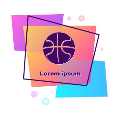 Beyaz arka planda izole edilmiş mor basketbol ikonu. Spor sembolü. Renkli dikdörtgen düğmesi. Vektör İllüstrasyonu