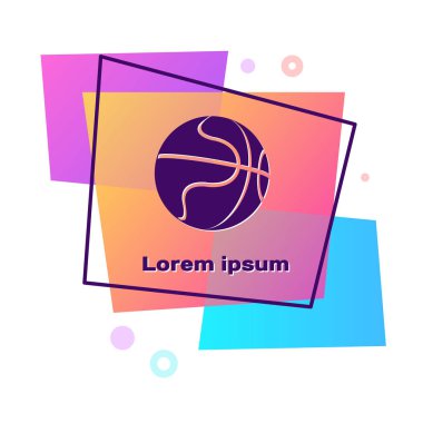 Beyaz arka planda izole edilmiş mor basketbol ikonu. Spor sembolü. Renkli dikdörtgen düğmesi. Vektör İllüstrasyonu