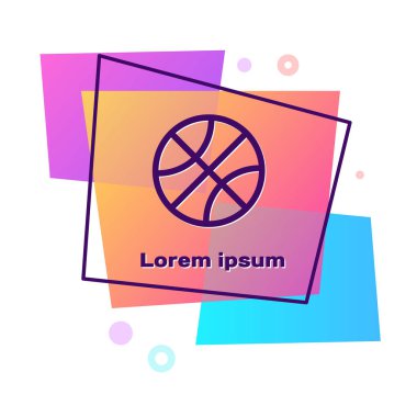 Beyaz arka planda izole edilmiş mor basketbol ikonu. Spor sembolü. Renkli dikdörtgen düğmesi. Vektör İllüstrasyonu