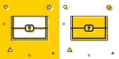 Oyun simgesi için Siyah Sandık sarı ve beyaz arkaplanda izole edildi. Rastgele dinamik şekiller. Vektör İllüstrasyonu