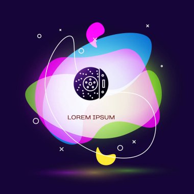 Mavi arka planda kalibre ikon izole edilmiş siyah araba fren diski. Sıvı şekilli soyut pankart. Vektör İllüstrasyonu