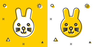 Siyah Tavşan burç simgesi sarı ve beyaz arkaplanda izole edilmiş. Astrolojik yıldız falı koleksiyonu. Rastgele dinamik şekiller. Vektör İllüstrasyonu