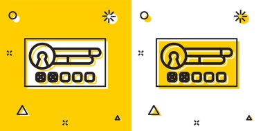 Sarı ve beyaz arkaplanda siyah hesap ekran simgesi oluştur. Rastgele dinamik şekiller. Vektör İllüstrasyonu
