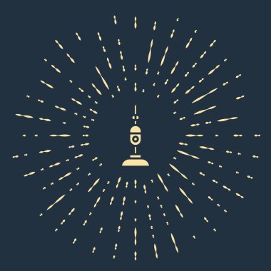 Bej elektrikli süpürge ikonu mavi arkaplanda izole edildi. Soyut çember rastgele noktalar. Vektör İllüstrasyonu