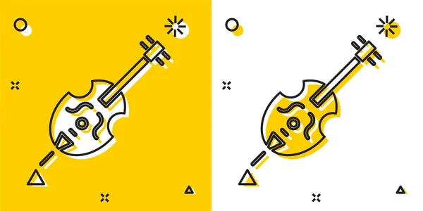 Schwarzes Geigensymbol isoliert auf gelbem und weißem Hintergrund. Musikinstrument. zufällige dynamische Formen. Vektorillustration — Stockvektor