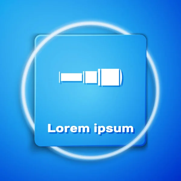 Білий телескоп зі скловолокна ізольований на синьому фоні. Морський пісковий годинник. Синя квадратна кнопка. Векторний приклад — стоковий вектор