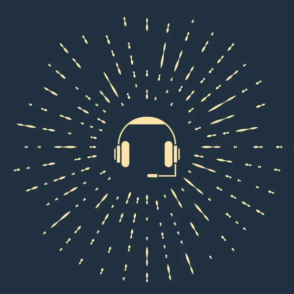 Bézs Fejhallgató ikon elszigetelt kék háttérrel. Fülhallgató. Koncepció zenehallgatáshoz, szolgáltatáshoz, kommunikációhoz és operátorhoz. Absztrakt kör véletlenszerű pontok. Vektorillusztráció — Stock Vector